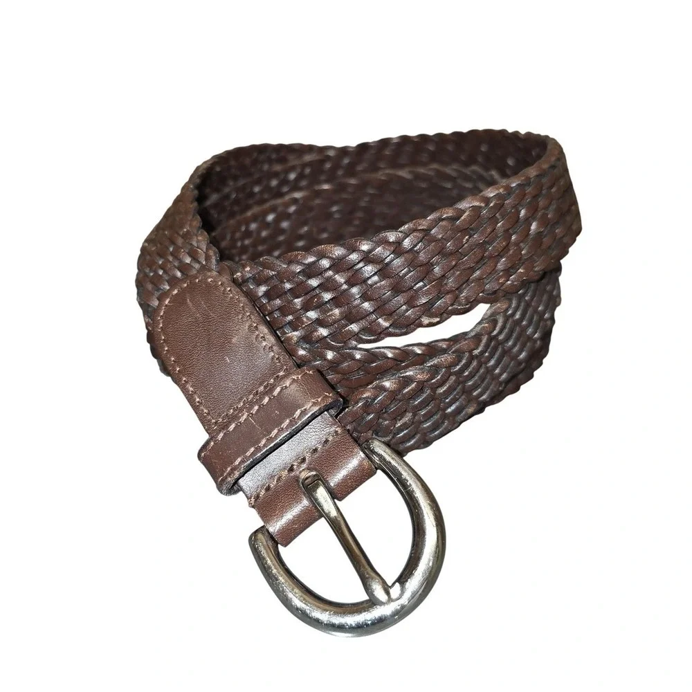 Coach Belt Mens XL Brown Braided‎ Leather Woven Silver Buckle Casual Dress